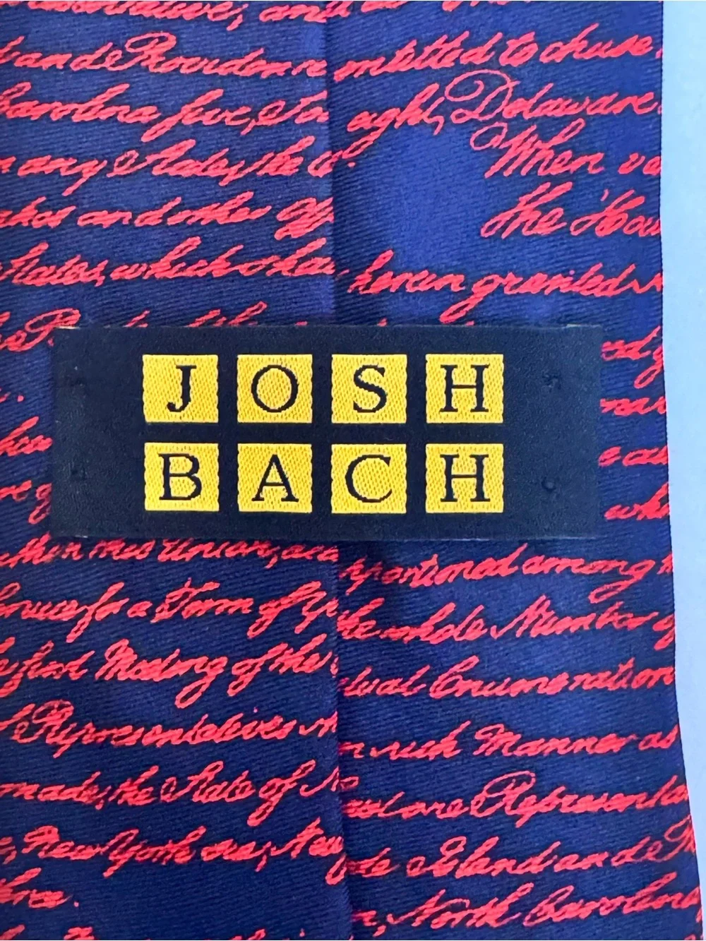 Josh Bach Men’s Necktie Navy Silk Tie US Constitution 100% Silk made in NY
